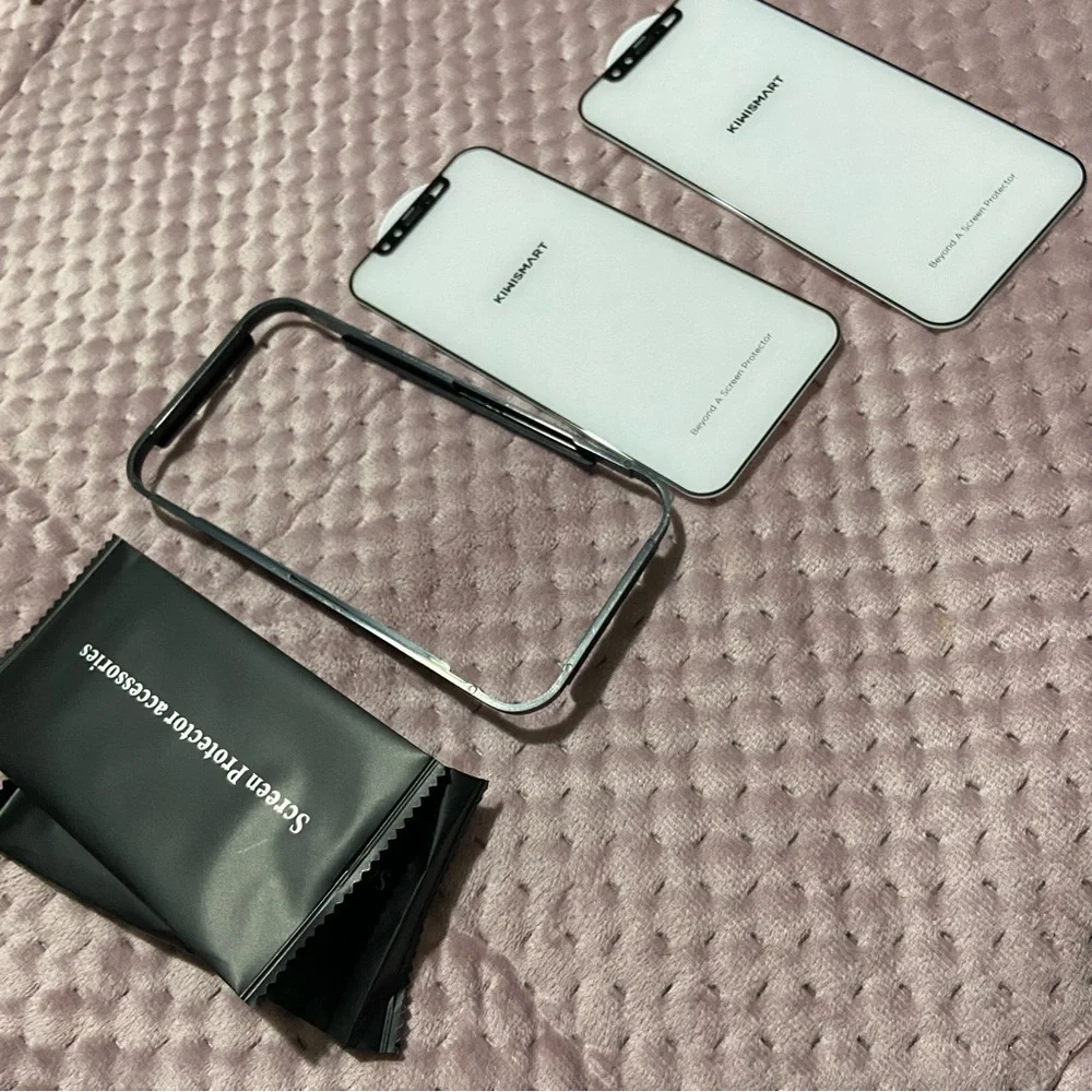 Kiwismart Screen Protector w/Built in Front Camera Cover 2 pk iPhone 12/12 Pro